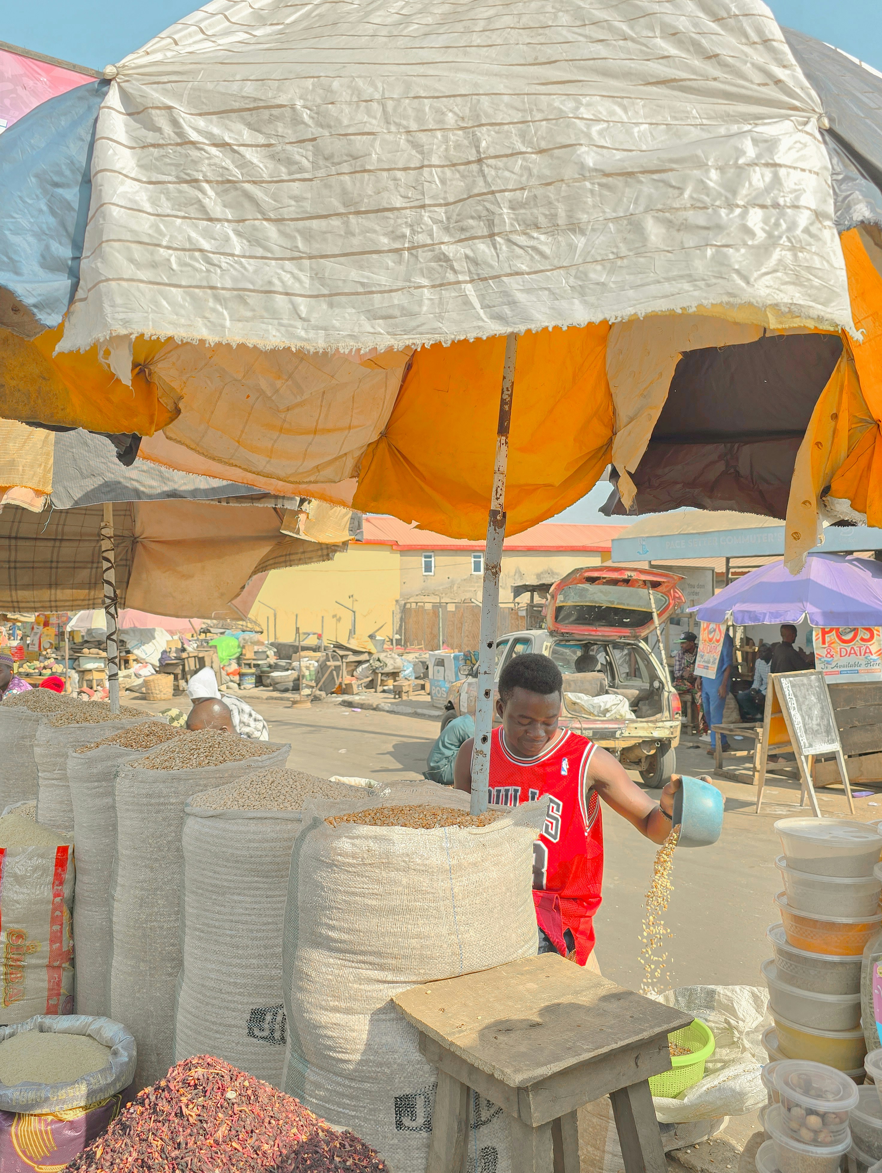 Bustling market trade scene
